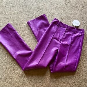 Boohoo Purple Faux Leather Polyurethane Split Cuff Pants, NWT Sz 4